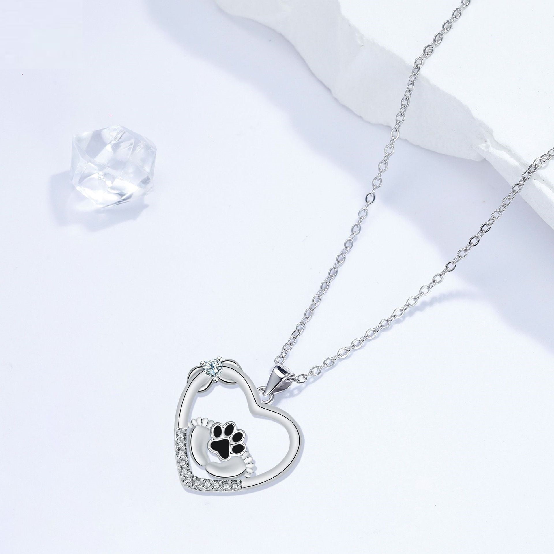 Little Feet Dog Paw Print Necklace and Zirconia™