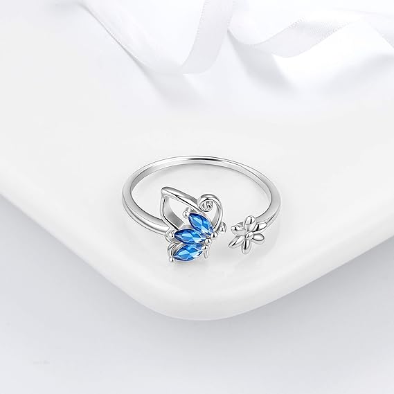 Sapphire Butterfly Ring | White Gold
