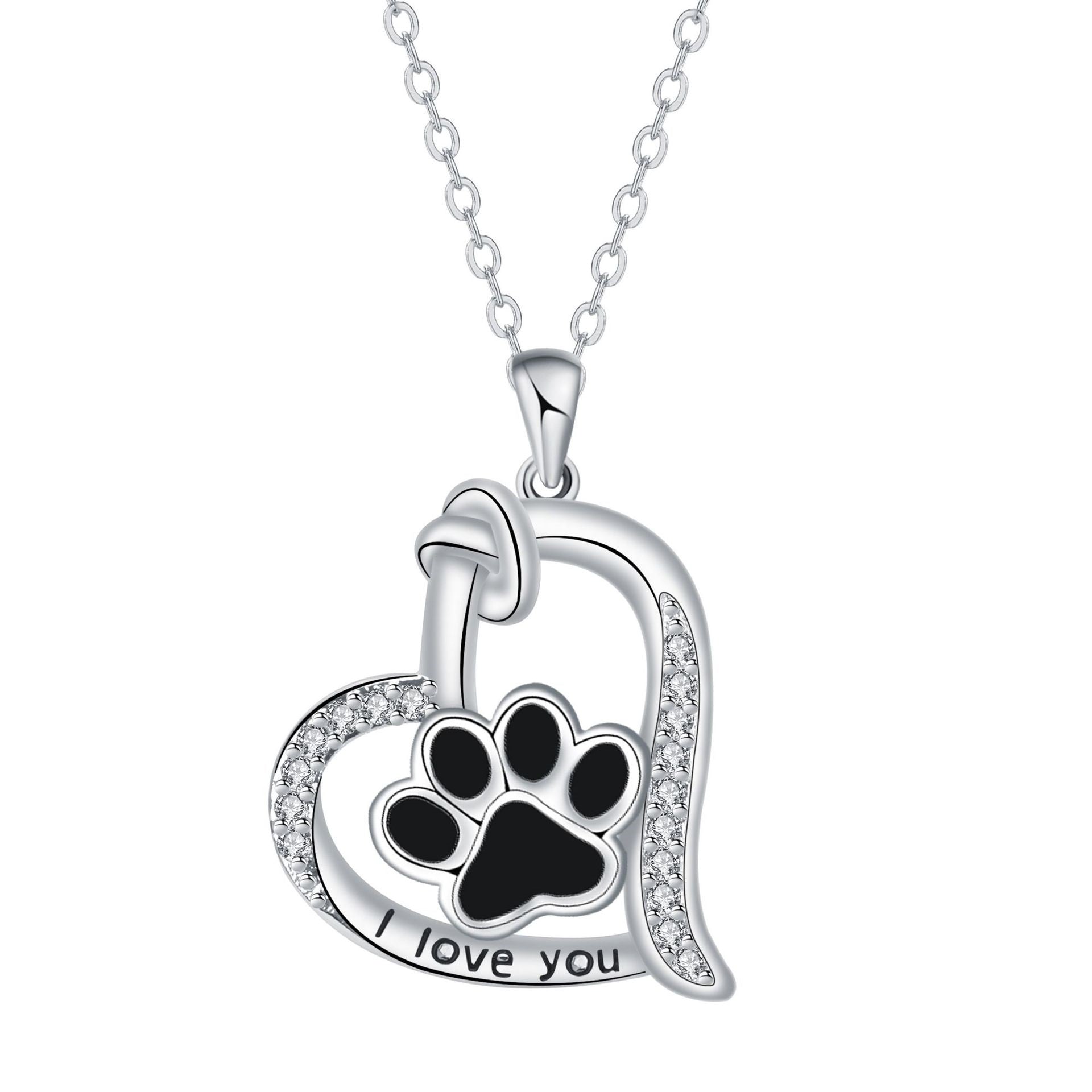 Heart-shaped Dog Paw Print Necklace with Zirconia™