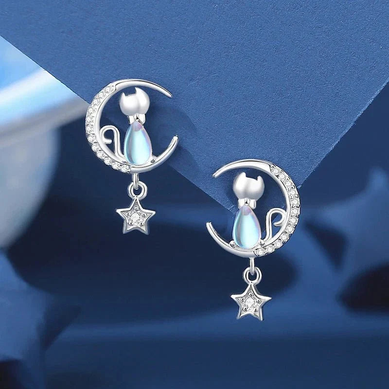 925 Sterling silver Moon & Star Cat Earrings With Zircon™