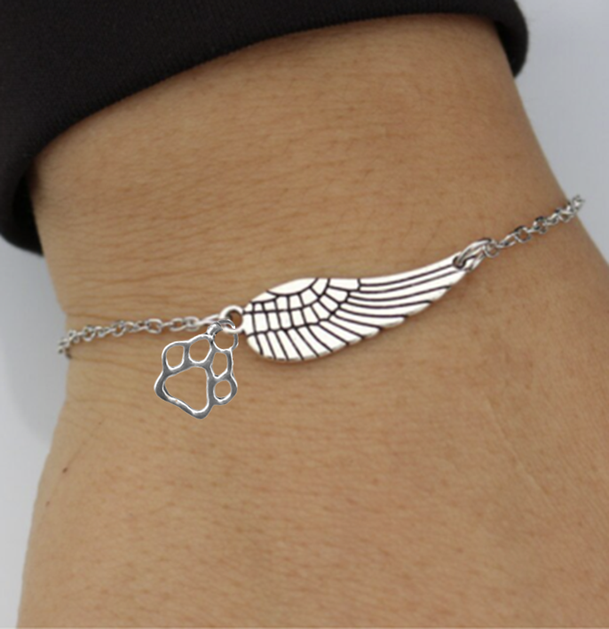 Silver Memorial Bracelet with Angel Wing & Paw Print™ | Handmade