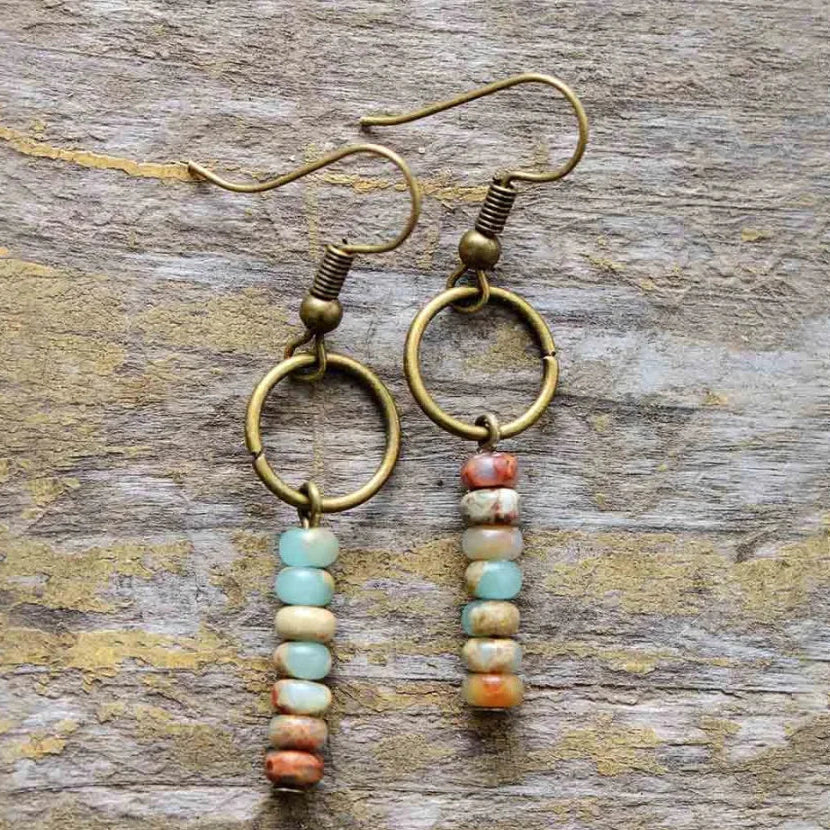 Vintage Natural Jasper Stone Ethnic Circle Earrings