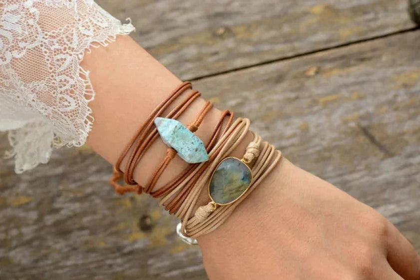 Handmade Natural Labradorite Gemstone Wrap Bracelet