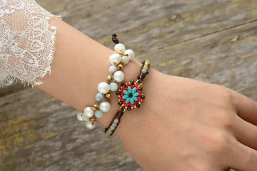 Natural Freshwater Pearl & Amazonite Wrap Bracelet