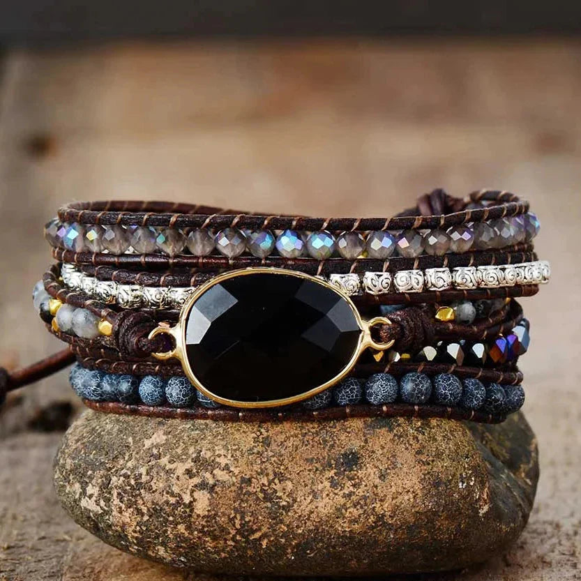 Natural Black Onyx Beaded Wrap Bracelet™