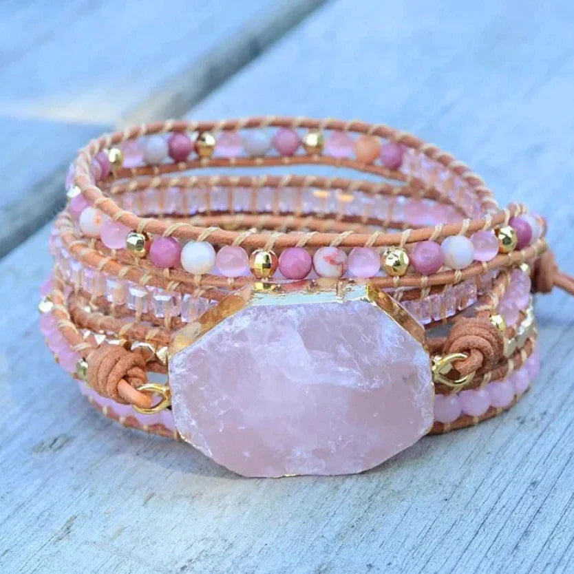 Natural Rose Quartz Heart Chakra Wrap Bracelet