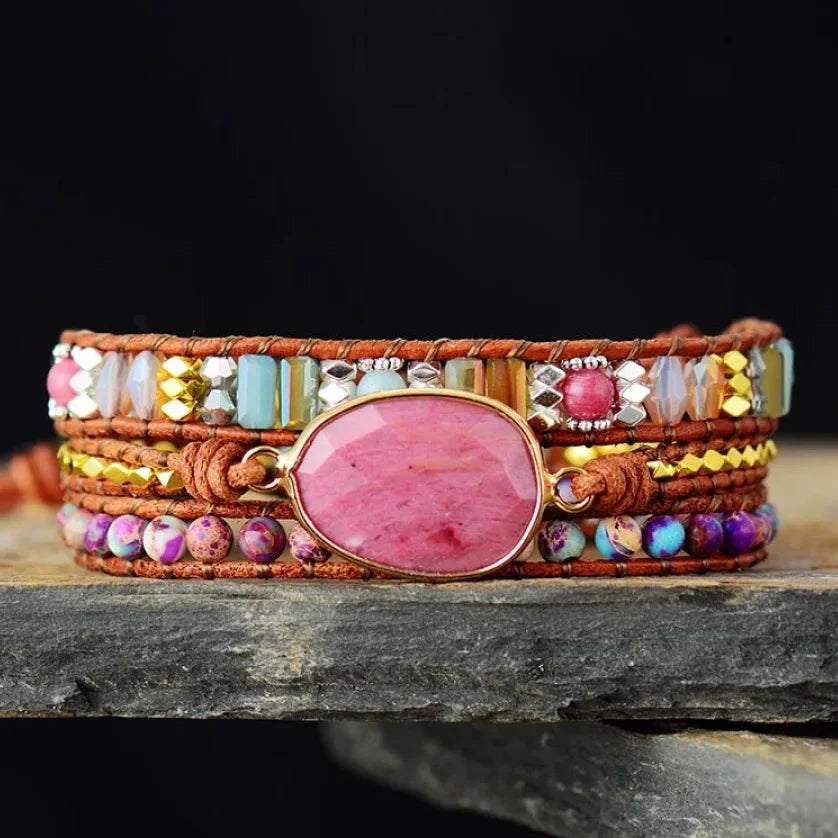 Natural Rhodonite & Jasper Wrap Bracelet