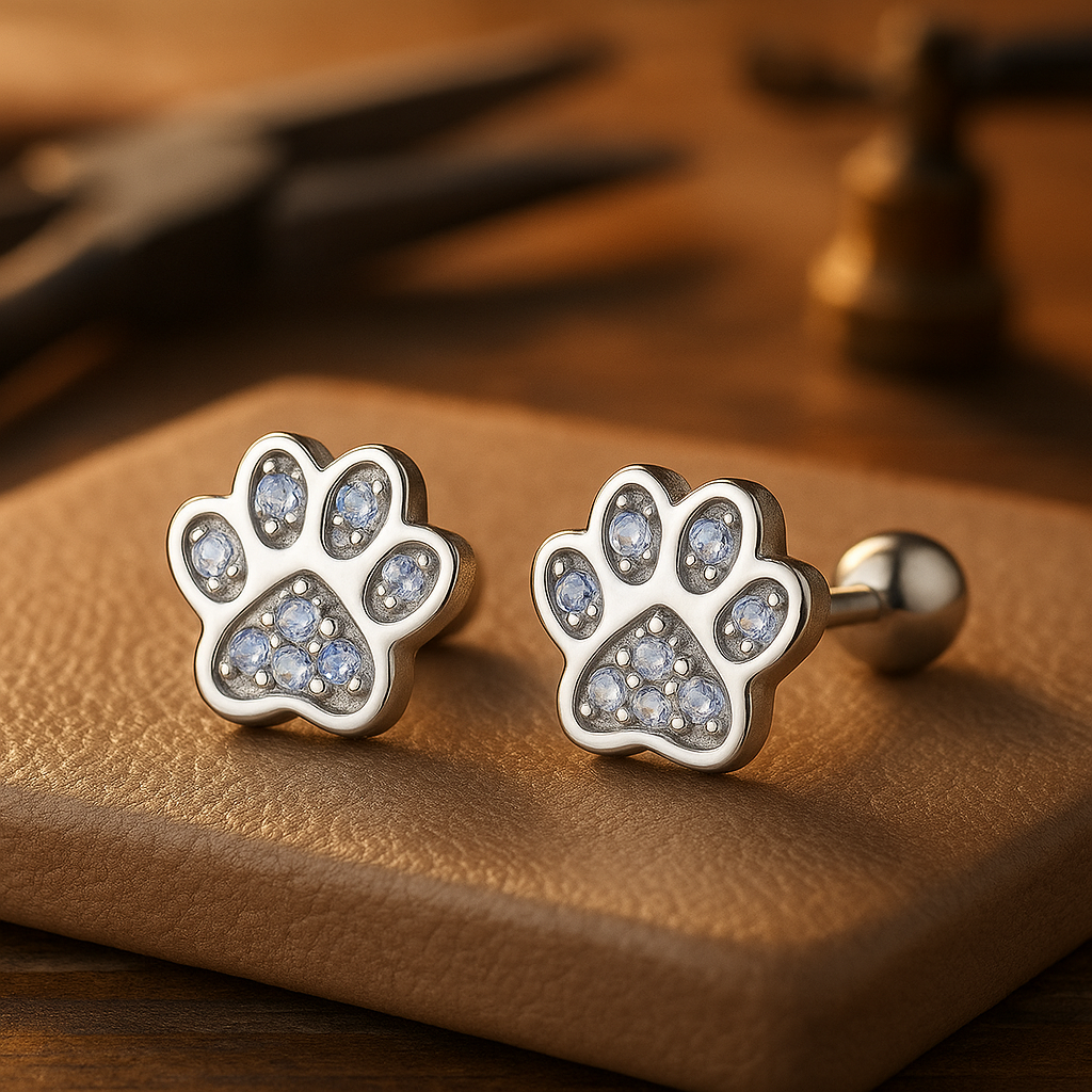 Sterling Silver Paw Print Stud Earrings™ – Crystal Accent