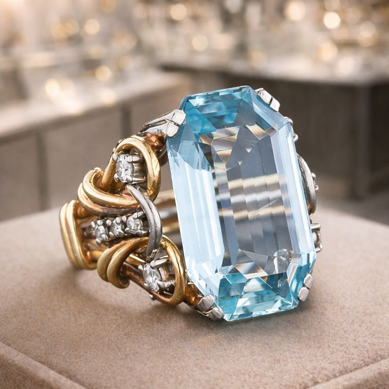 Vintage Blue Zirconia Layered Gold Ring
