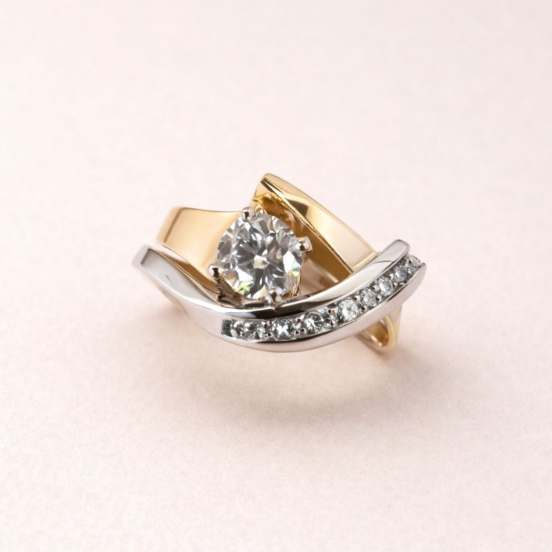 Vintage Irregular Gold & Silver Zirconia Ring