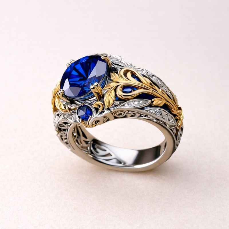 Blue Crystal Flower Exotic Ring
