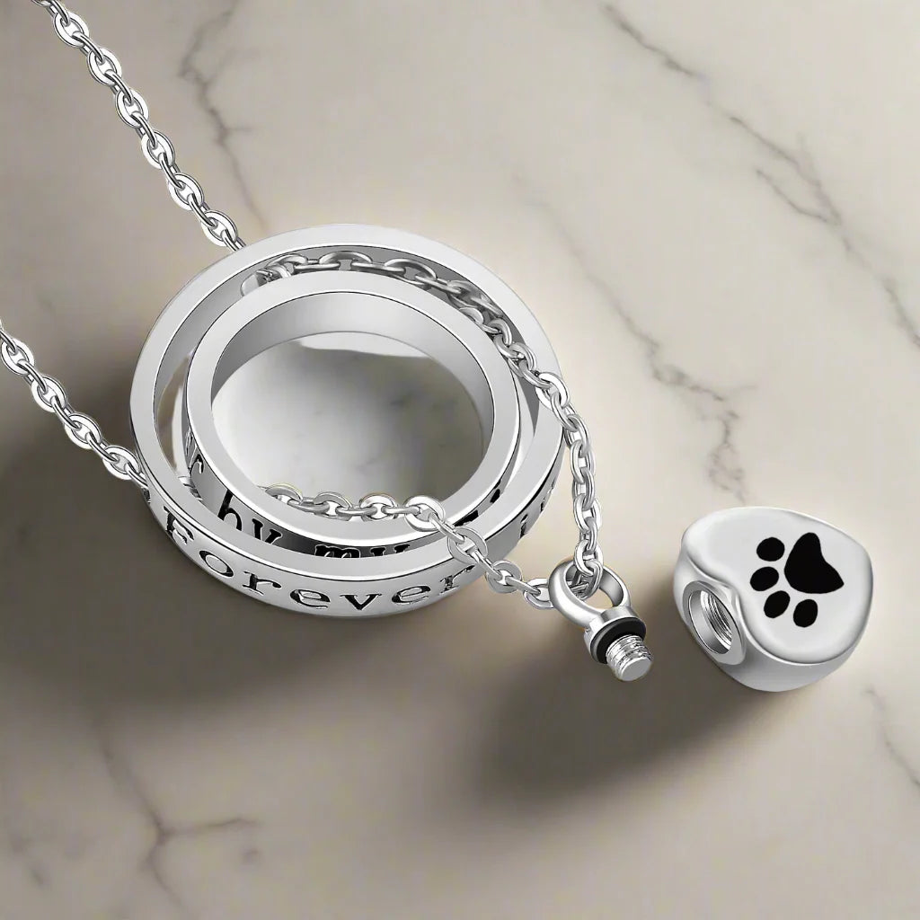 "No Longer By My Side, Forever In My Heart" – Stainless Steel Urn Paw Necklace™