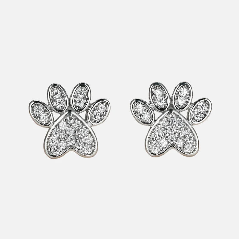 White Zirconia Paw Studs™ – Heart-Shaped Design