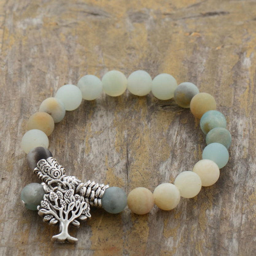Natural Amazonite Tree Of Life Bead Bracelet