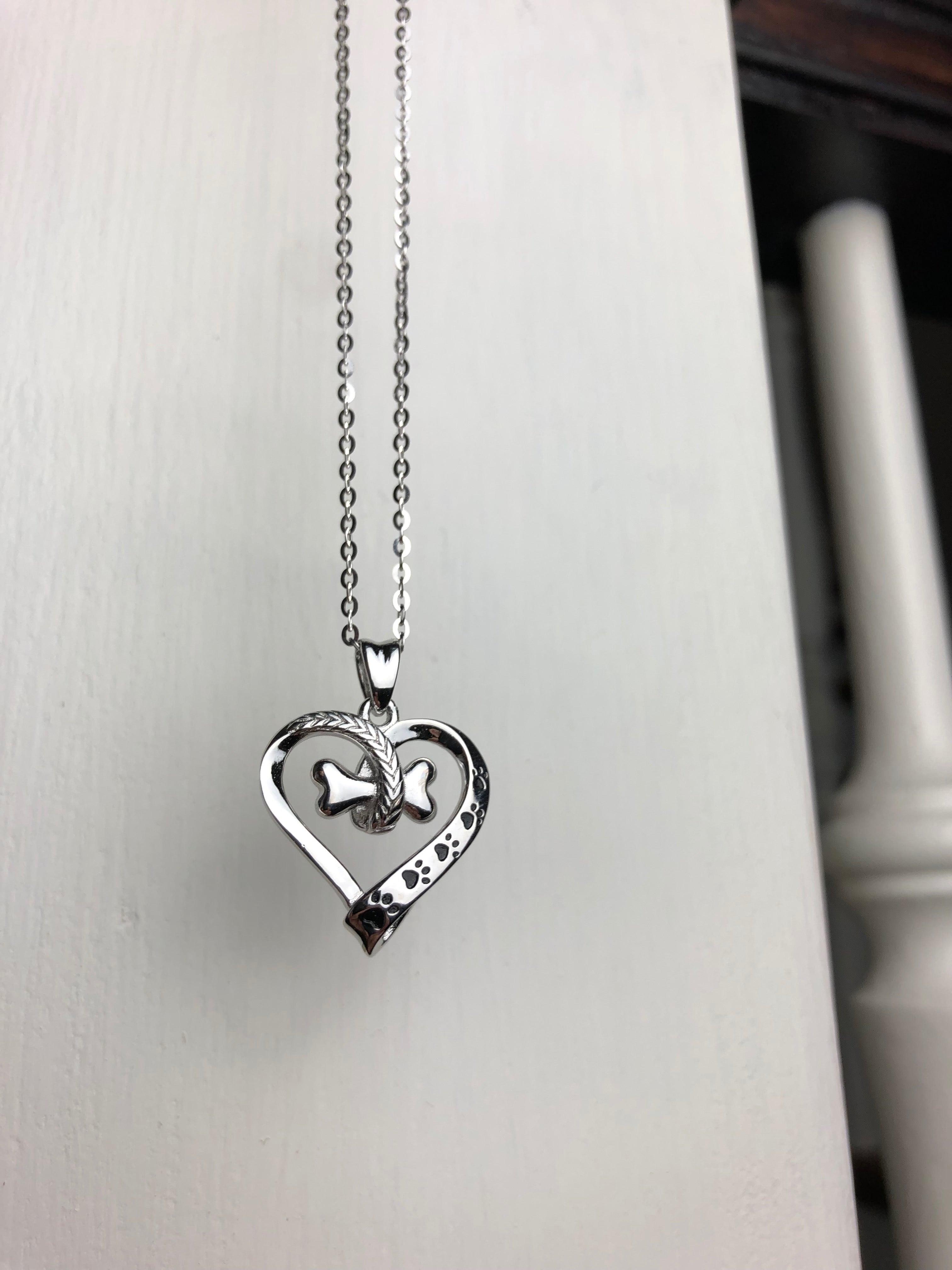 Dog Paw and Heart Necklace in Stainless Steel™