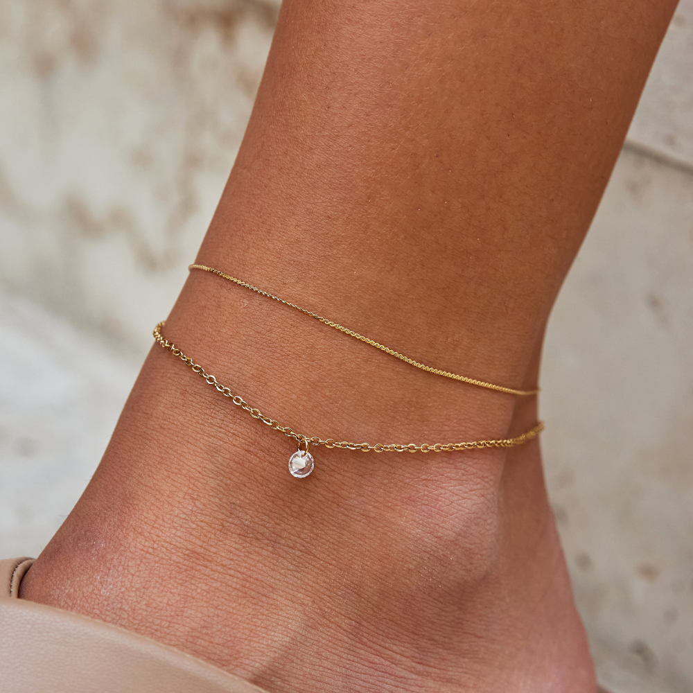 Layered Dainty Crystal Anklet