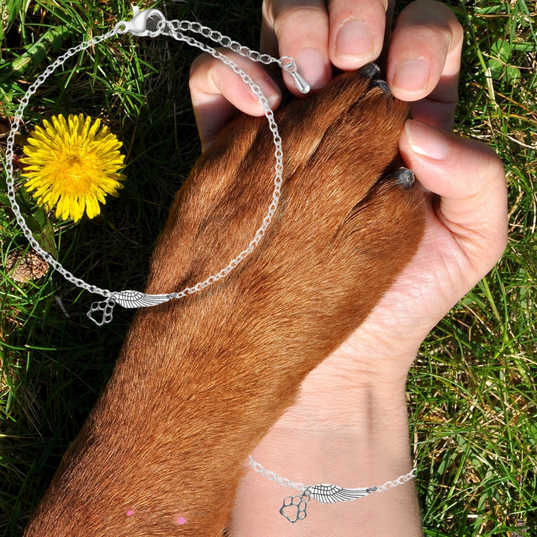 Silver Memorial Bracelet with Angel Wing & Paw Print™ | Handmade