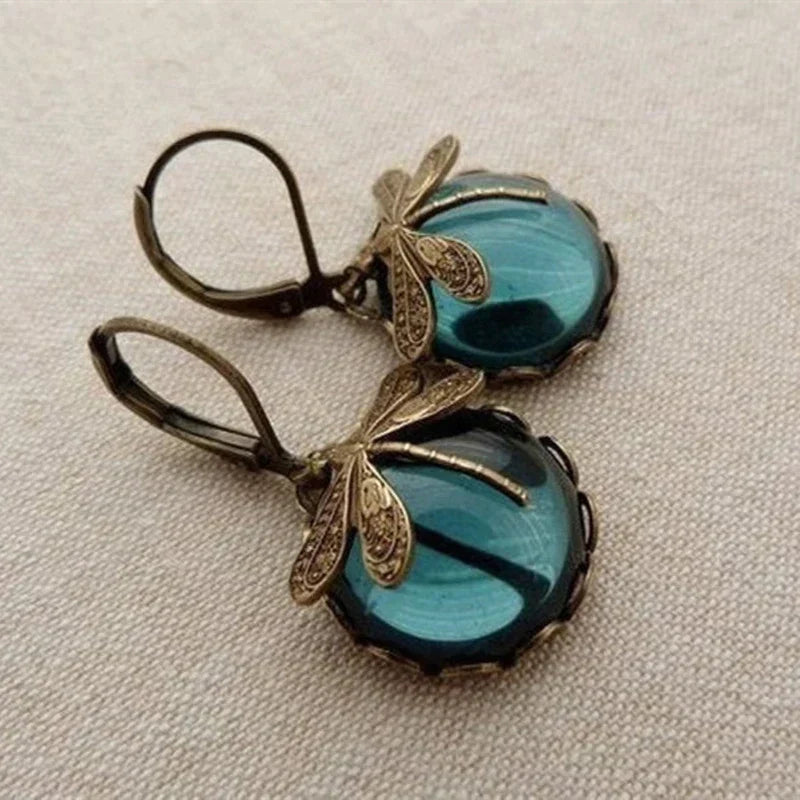 Spherical Dragonfly Earrings in Antique Gold™