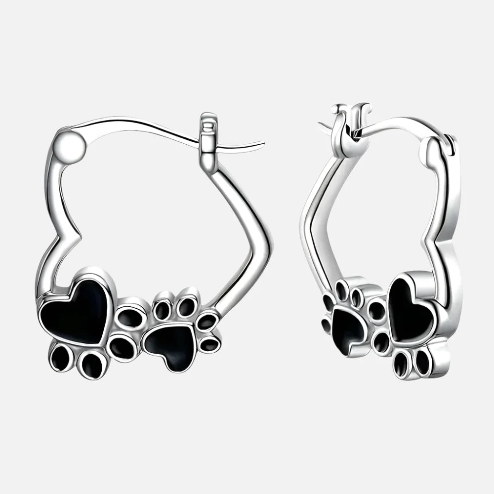 Heart Paw Huggie Earrings with Black Enamel™