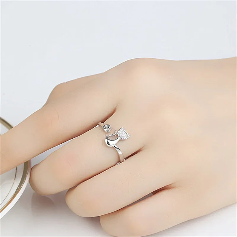 Cute Cat Open Ring™ – Cubic Zirconia