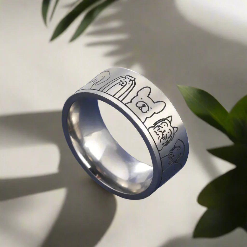 Wide Stainless Steel Dog Ring™ – Engraved Design for Women