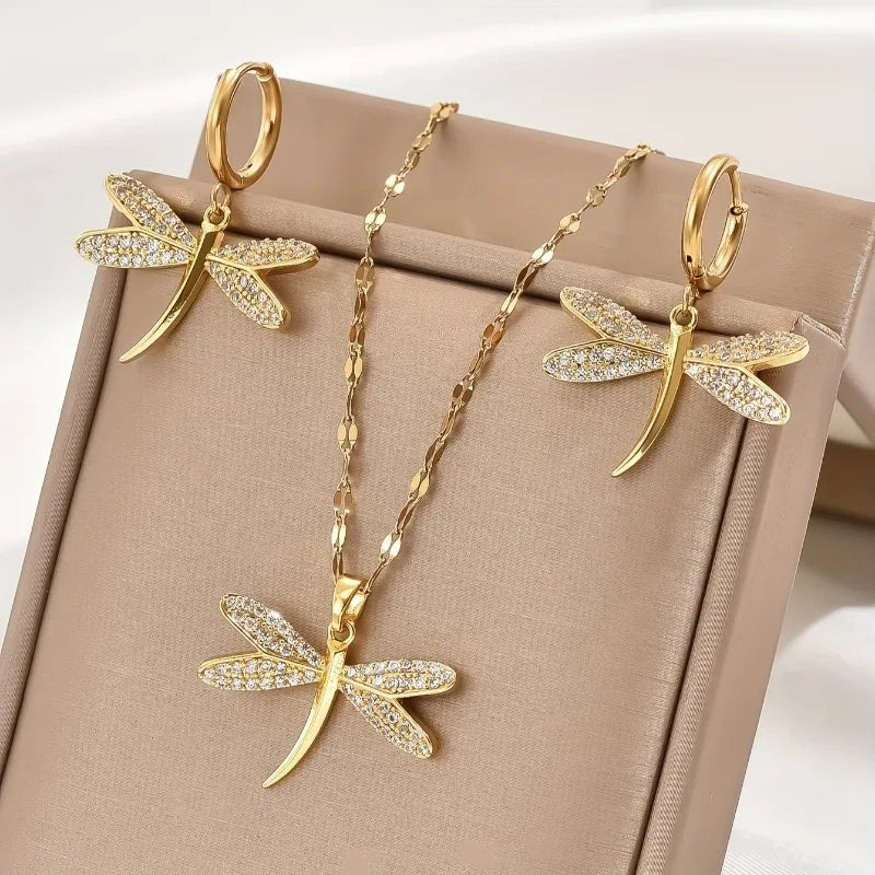 Gold Dragonfly Jewelry Necklace with Bonus Earrings™