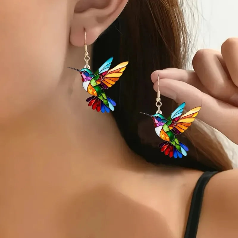 Acrylic Hummingbird Dangle Earrings™ – Bright 2D Bird Design