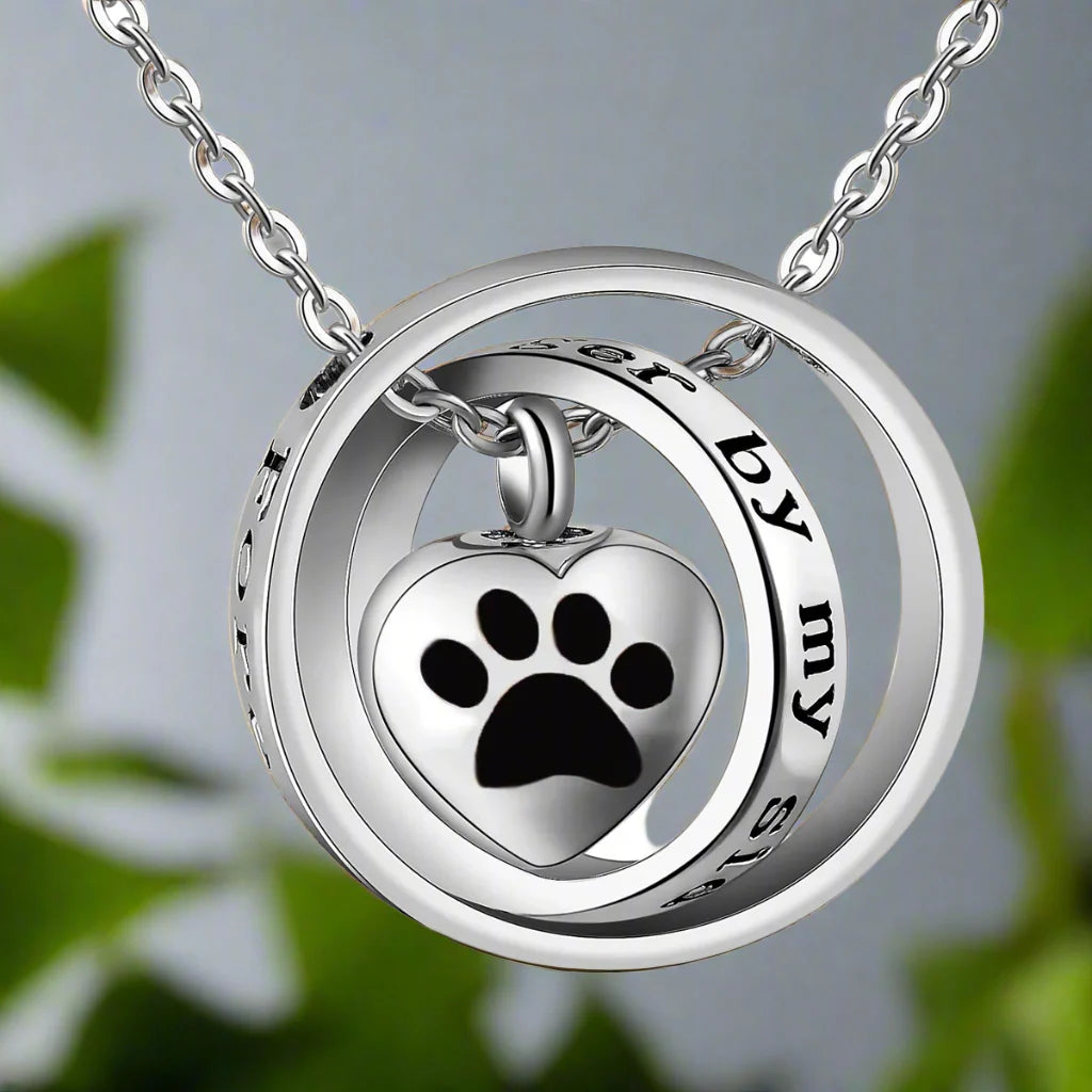 "No Longer By My Side, Forever In My Heart" – Stainless Steel Urn Paw Necklace™