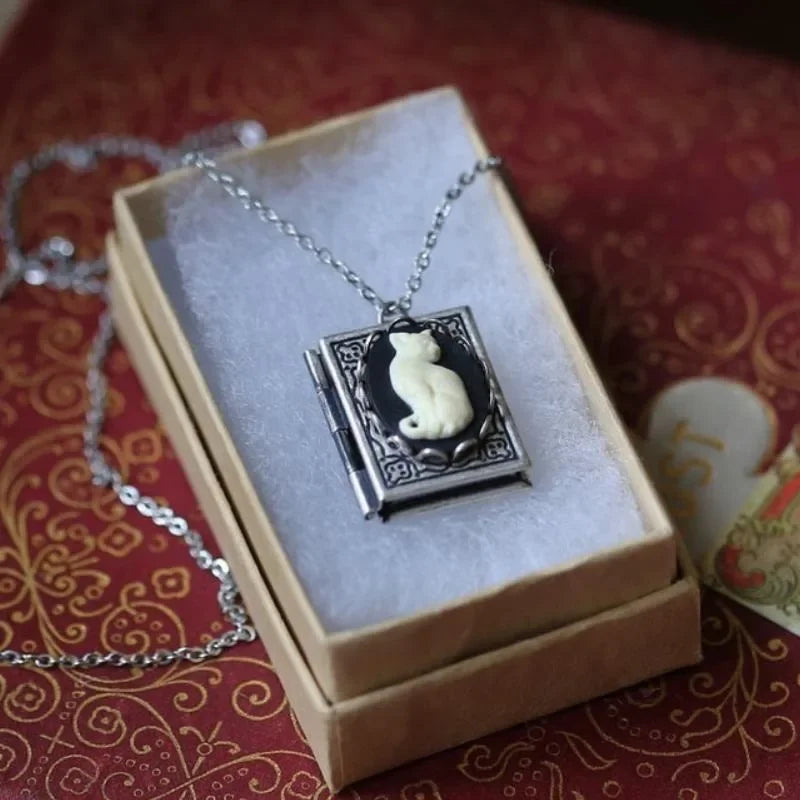 Vintage Cat Book Pendant Necklace™ – Rotating Page Design