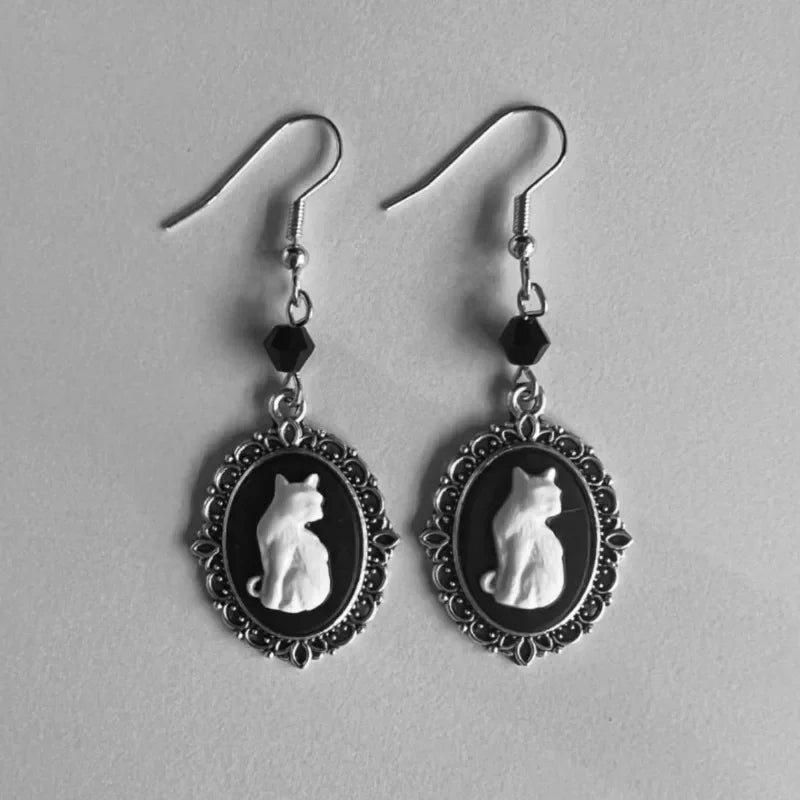Vintage White Cat Drop Earrings™ – Silver Frame Jewelry for Women