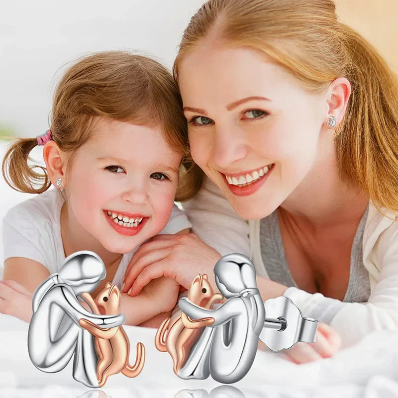 Silver and Gold Two-Tone Cat Hug Earrings™