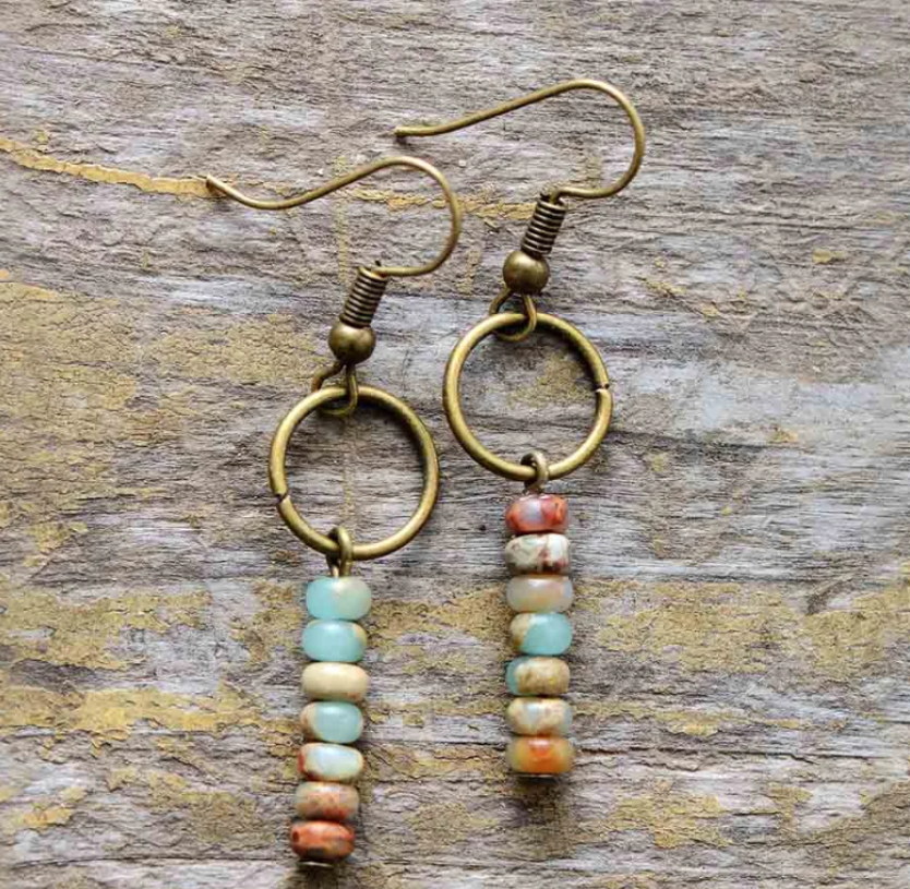 Vintage Natural Jasper Stone Ethnic Circle Earrings