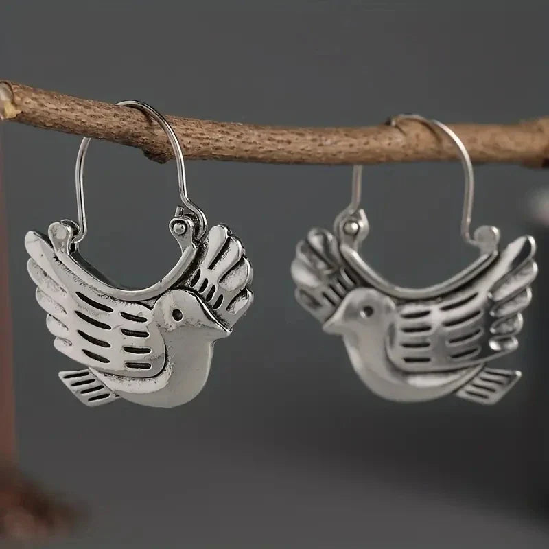 Boho Bird-Inspired Dangle Earrings™ – Silver-Tone