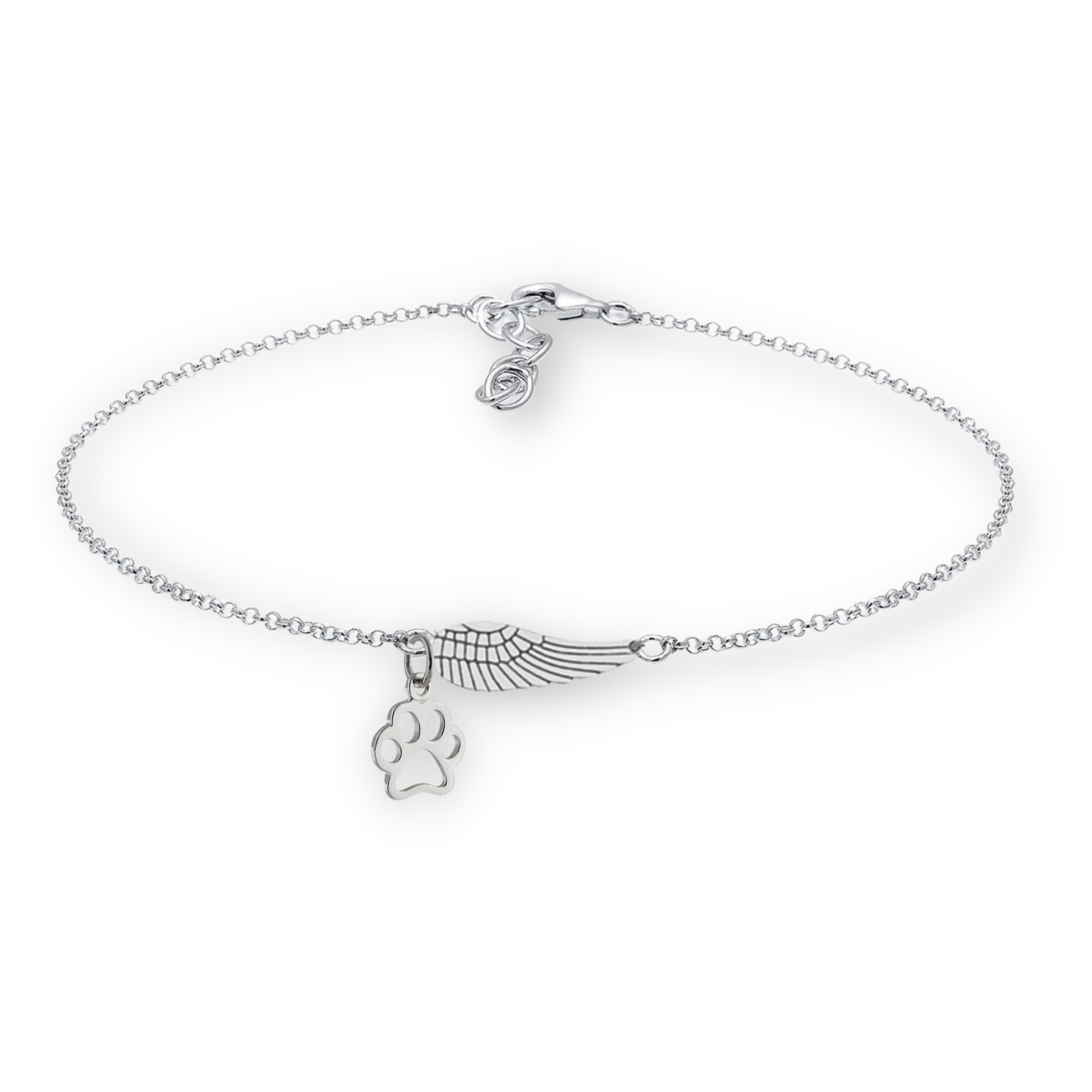 Silver Memorial Bracelet with Angel Wing & Paw Print™ | Handmade