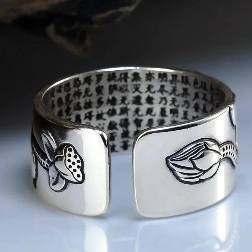 Buddhist Silver Lotus Flower Ring