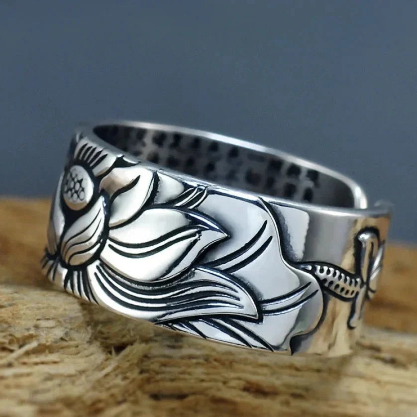 Buddhist Silver Lotus Flower Ring