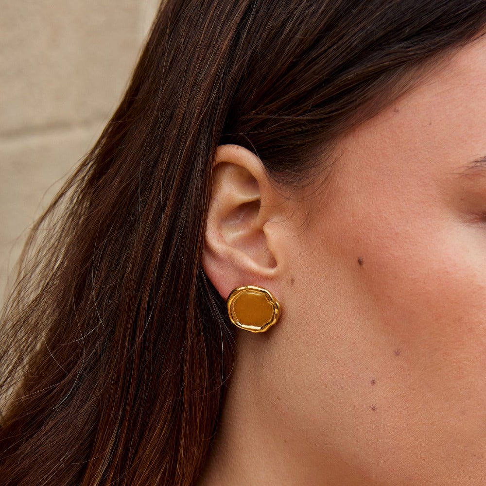 Ava Gold Button Earrings