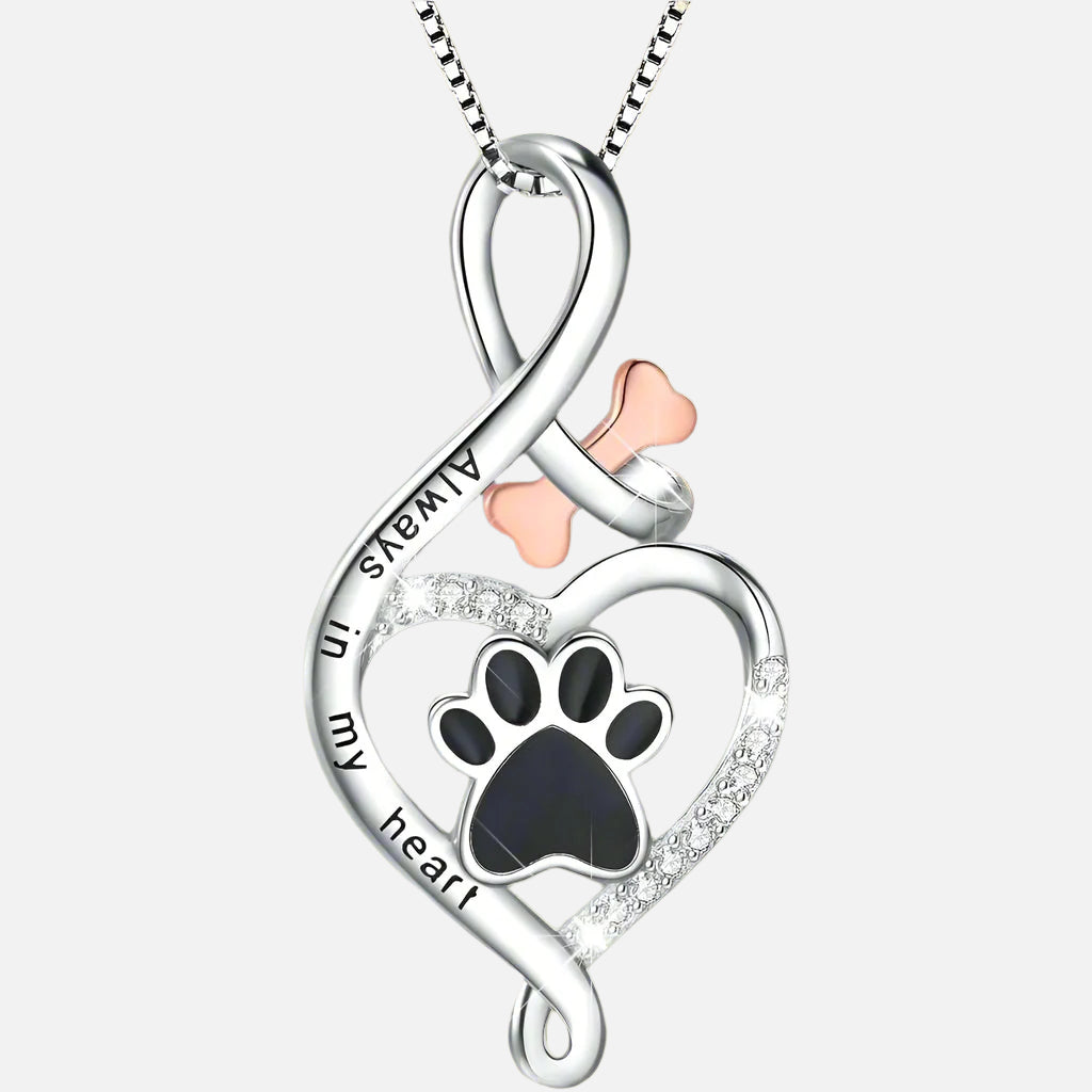 Lucky Paw Necklace with Heart, Bone & Infinity™ – “Always in My Heart” Pendant