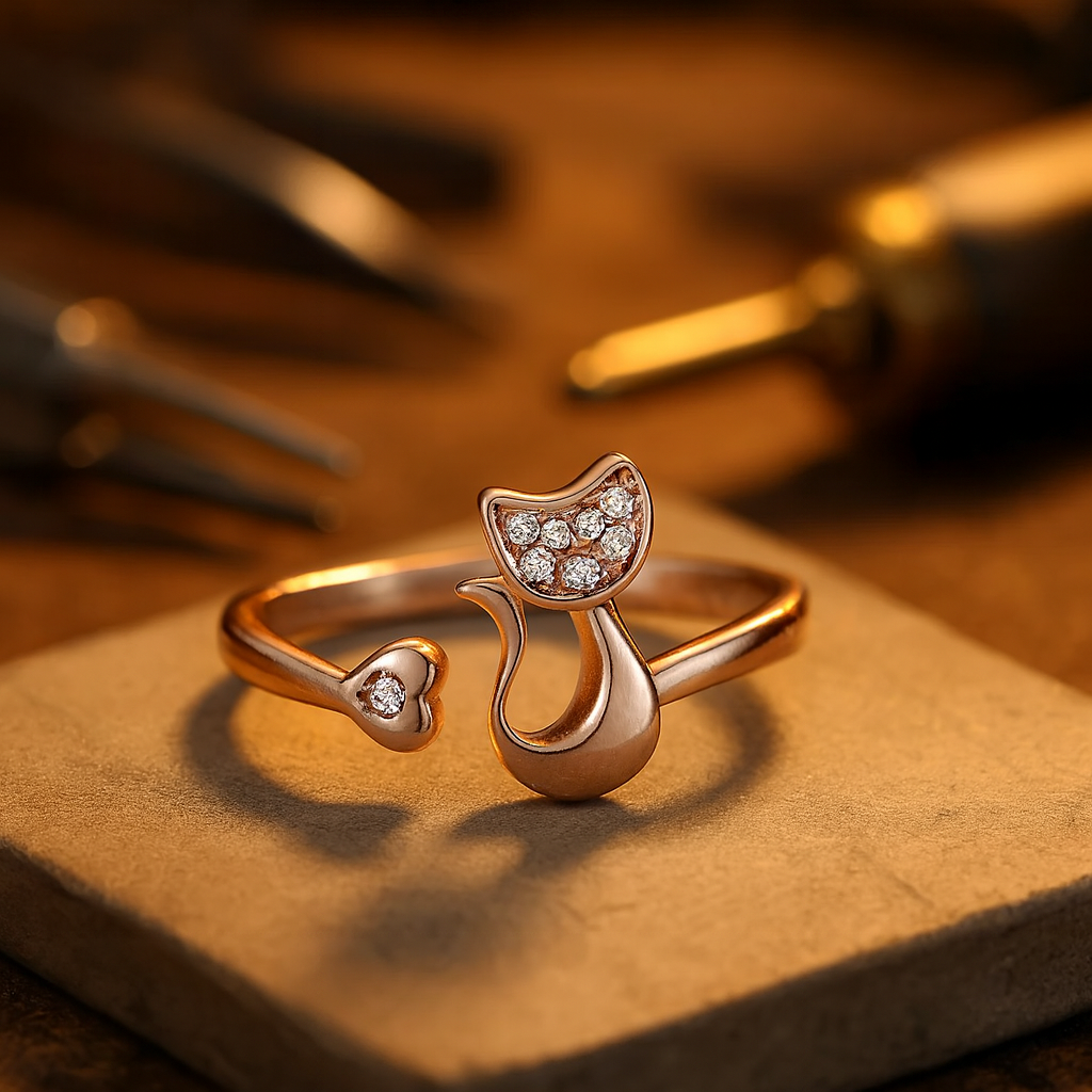 Cute Cat Open Ring™ – Cubic Zirconia