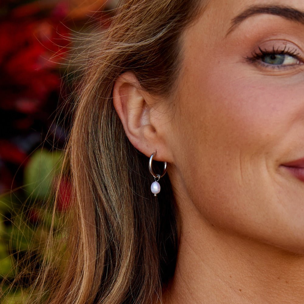 Freshwater Pearl Bella Silver Hoop Earrings