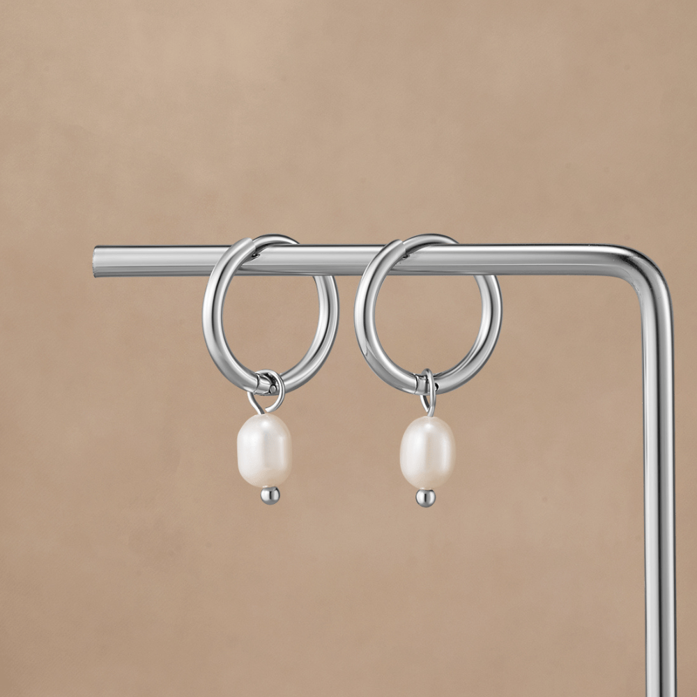 Freshwater Pearl Bella Silver Hoop Earrings
