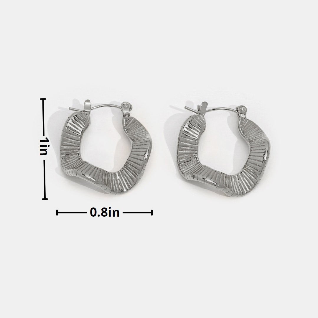 Geometric Wave Silver Hoop Earrings