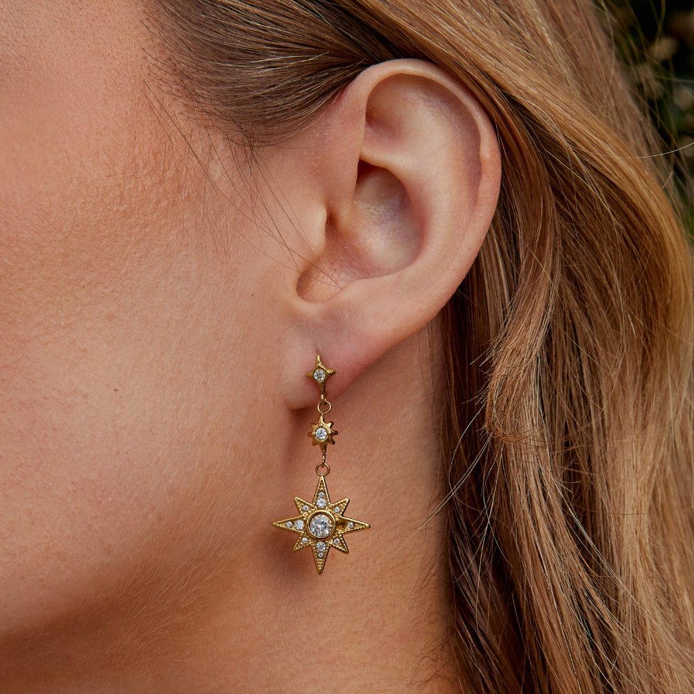Gold Crystal Moon & Star Earrings