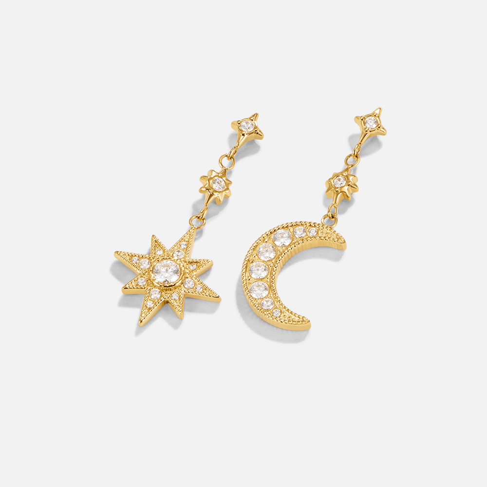 Gold Crystal Moon & Star Earrings