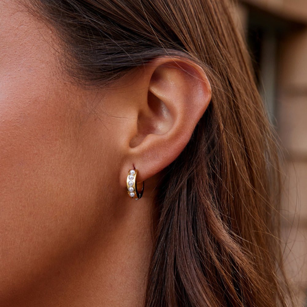 Gold Eula Pearl Hoop Earrings