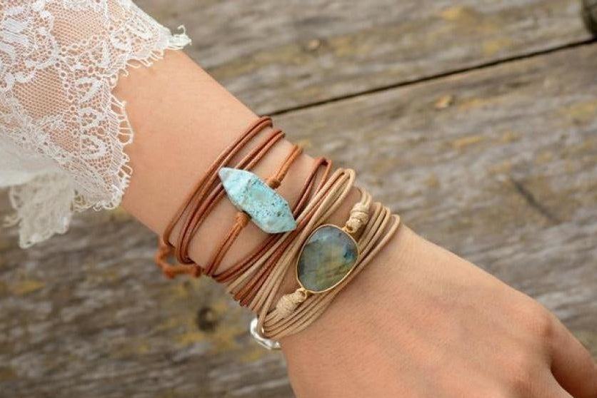 Handmade Natural Labradorite Gemstone Wrap Bracelet