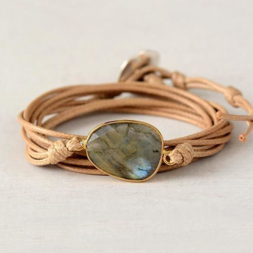 Handmade Natural Labradorite Gemstone Wrap Bracelet