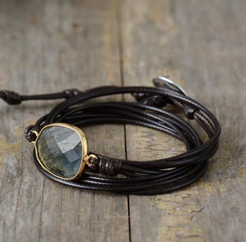Handmade Natural Labradorite Gemstone Wrap Bracelet