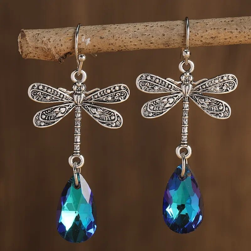 Vintage Blue Zirconia Drop Dragonfly Earrings™