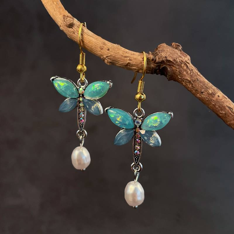 Vintage Green Opal Pearl Butterfly Earrings™